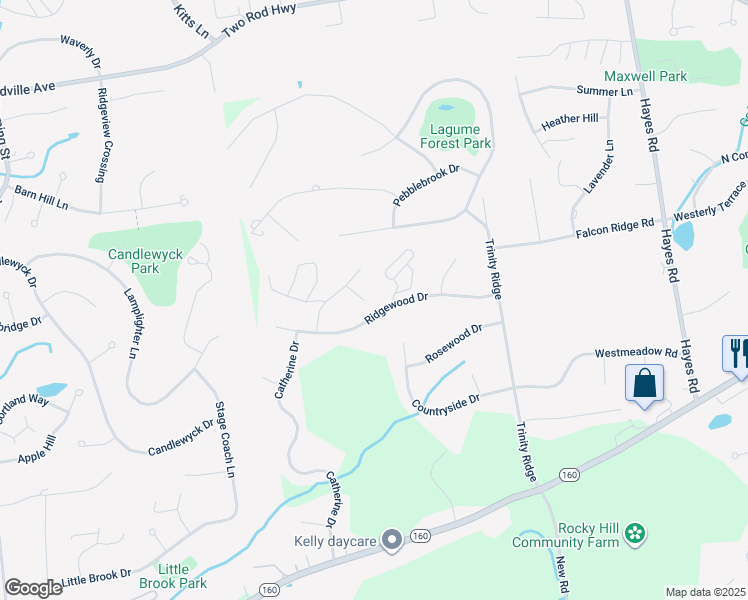 map of restaurants, bars, coffee shops, grocery stores, and more near 31 Pine Meadow Road in Rocky Hill