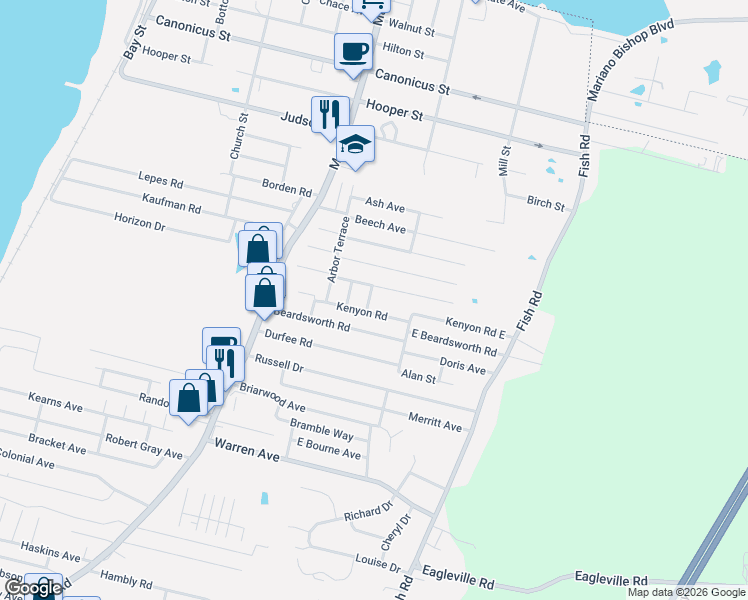 map of restaurants, bars, coffee shops, grocery stores, and more near 13 Willow Tree Road in Tiverton