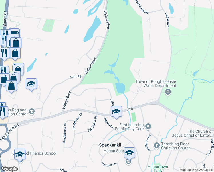 map of restaurants, bars, coffee shops, grocery stores, and more near 33 Laffin Lane in Poughkeepsie