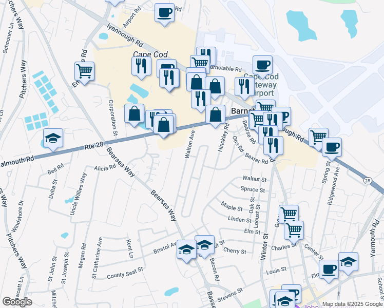map of restaurants, bars, coffee shops, grocery stores, and more near 8 Northport Ln in Barnstable