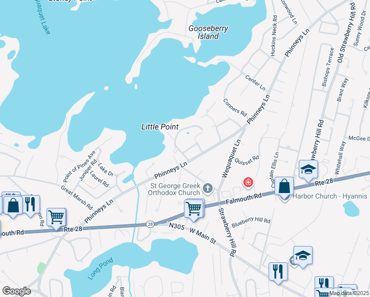 map of restaurants, bars, coffee shops, grocery stores, and more near 30 Loomis Lane in Barnstable