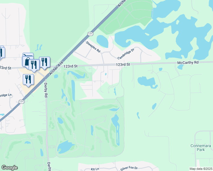 map of restaurants, bars, coffee shops, grocery stores, and more near 14 Limestone Court in Lemont