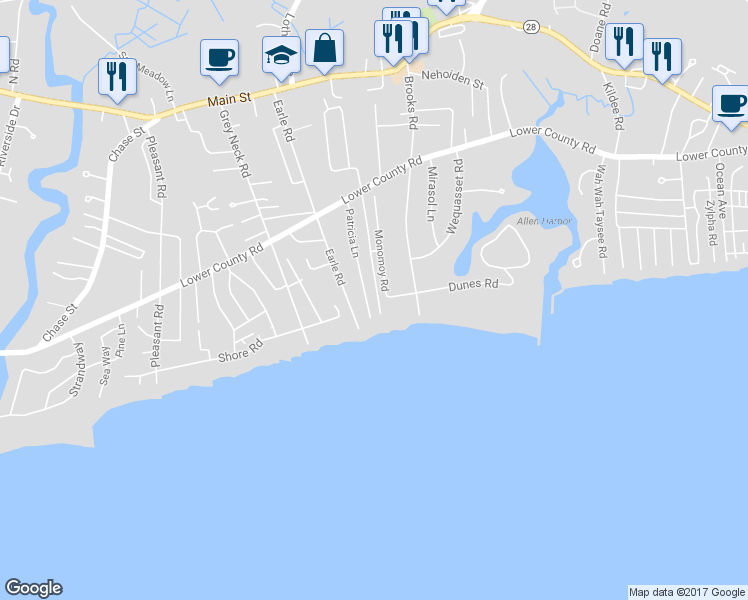 map of restaurants, bars, coffee shops, grocery stores, and more near 16 Ginger Plum Lane in Harwich