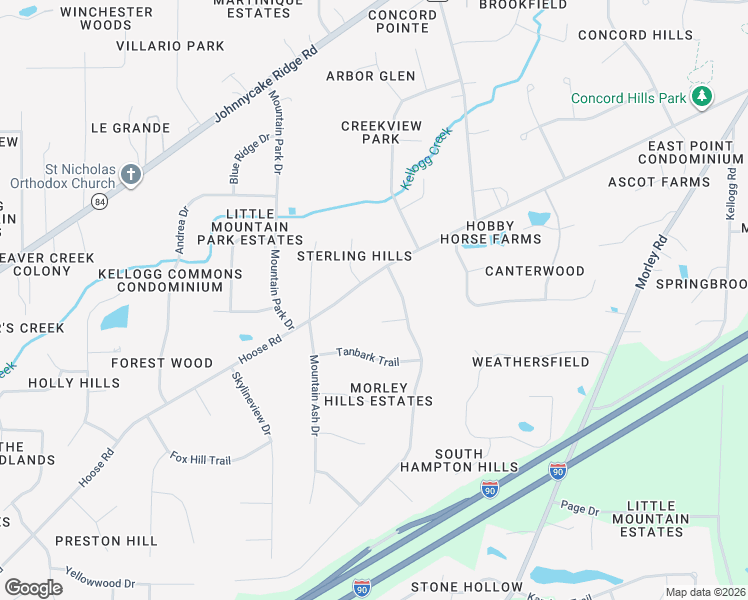 map of restaurants, bars, coffee shops, grocery stores, and more near 9920 Hoose Road in Mentor