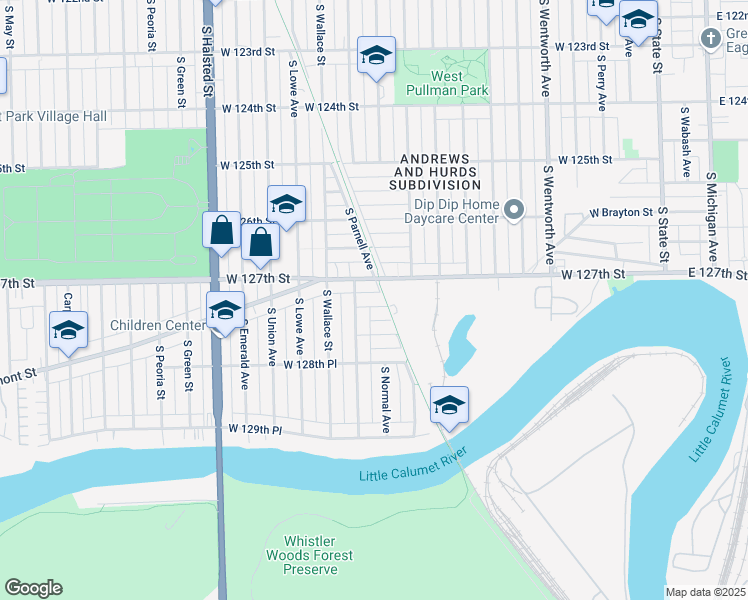 map of restaurants, bars, coffee shops, grocery stores, and more near 510 West 127th Place in Chicago