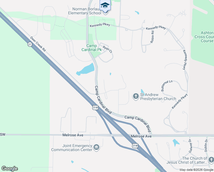 map of restaurants, bars, coffee shops, grocery stores, and more near 602 Camp Cardinal Road in Iowa City