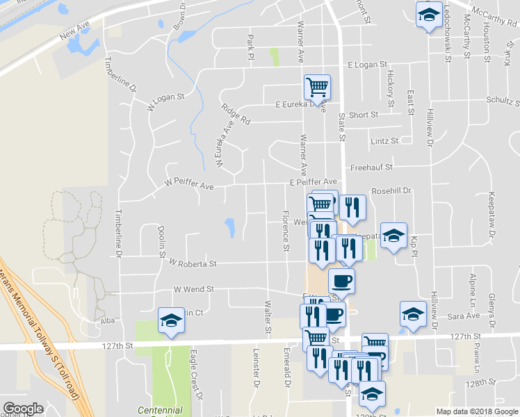 map of restaurants, bars, coffee shops, grocery stores, and more near 1020 Walter Street in Lemont