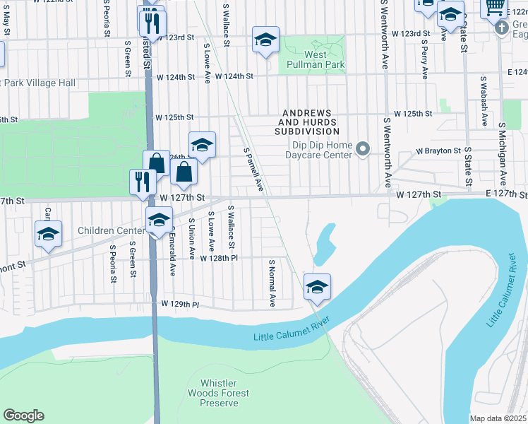map of restaurants, bars, coffee shops, grocery stores, and more near 510 West 127th Place in Chicago