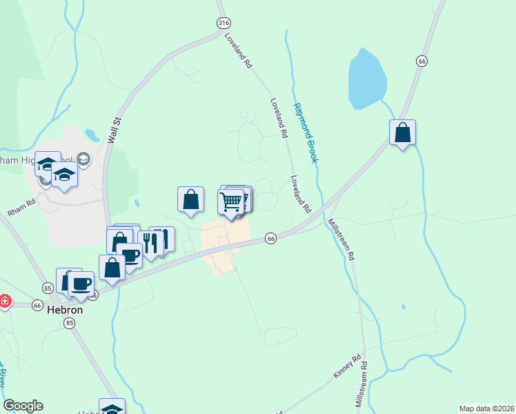 map of restaurants, bars, coffee shops, grocery stores, and more near 37 Barber's Way in Hebron