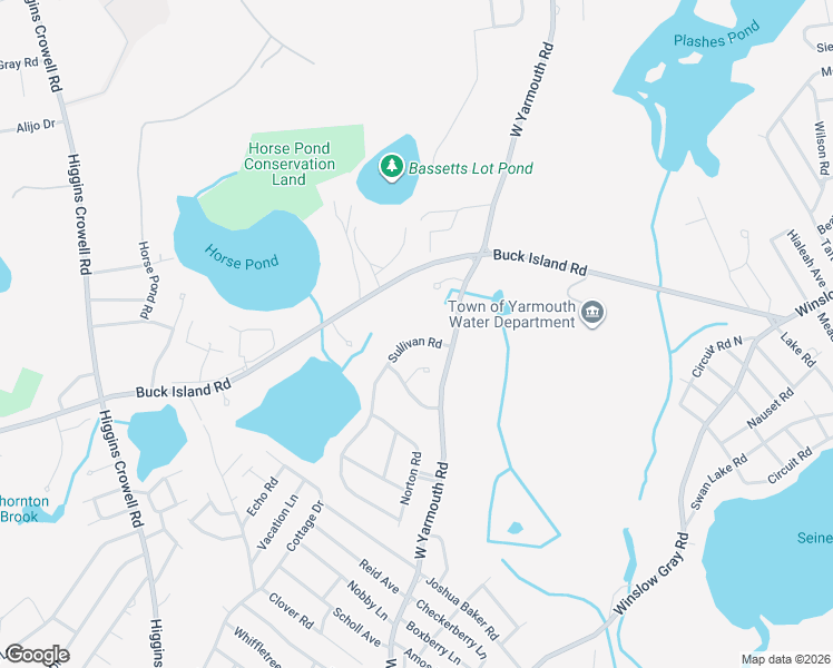 map of restaurants, bars, coffee shops, grocery stores, and more near 135 Sullivan Road in Yarmouth