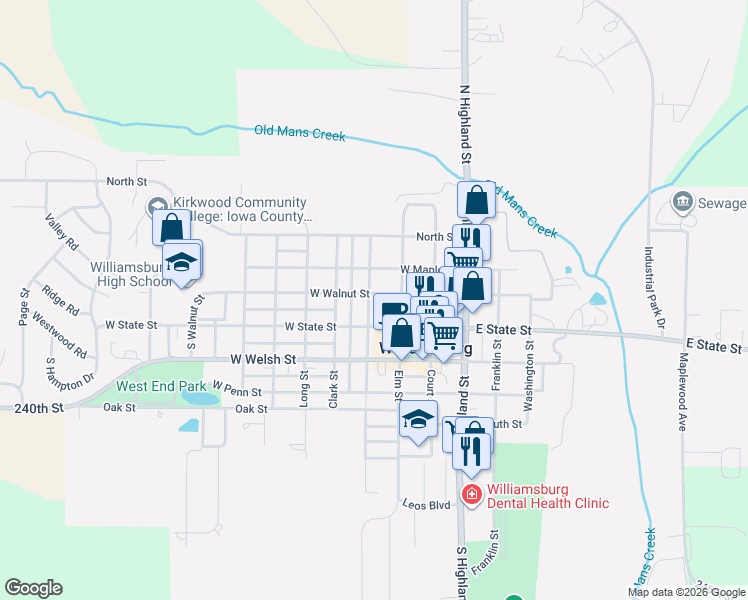 map of restaurants, bars, coffee shops, grocery stores, and more near 401 Chatham Street in Williamsburg