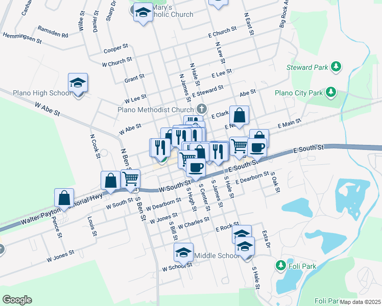map of restaurants, bars, coffee shops, grocery stores, and more near in Plano