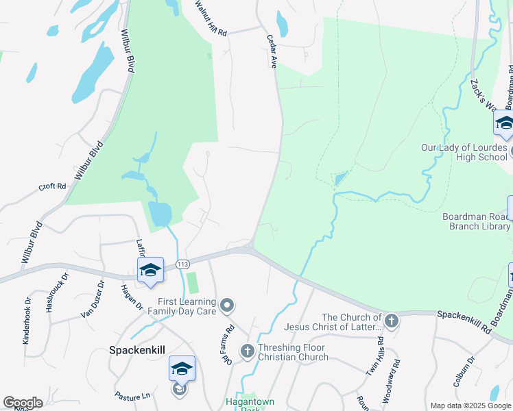map of restaurants, bars, coffee shops, grocery stores, and more near 197 Cedar Avenue in Poughkeepsie
