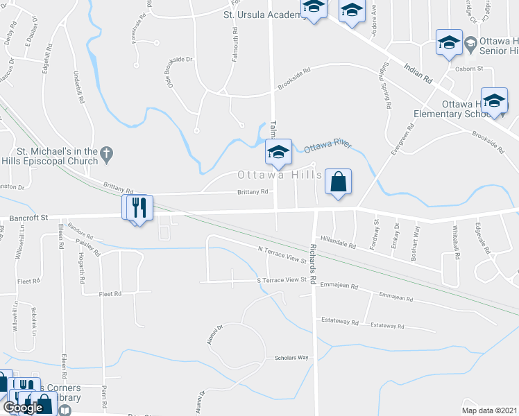 map of restaurants, bars, coffee shops, grocery stores, and more near 4343 West Bancroft Street in Toledo