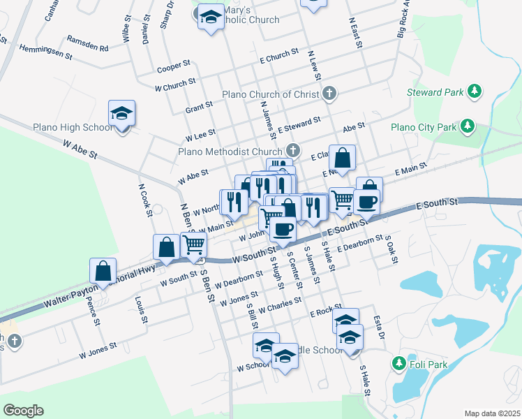 map of restaurants, bars, coffee shops, grocery stores, and more near in Plano