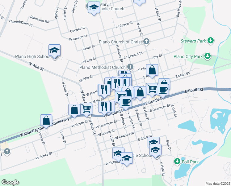 map of restaurants, bars, coffee shops, grocery stores, and more near in Plano
