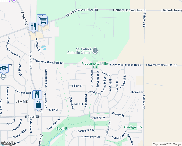 map of restaurants, bars, coffee shops, grocery stores, and more near 122 Brentwood Drive in Iowa City
