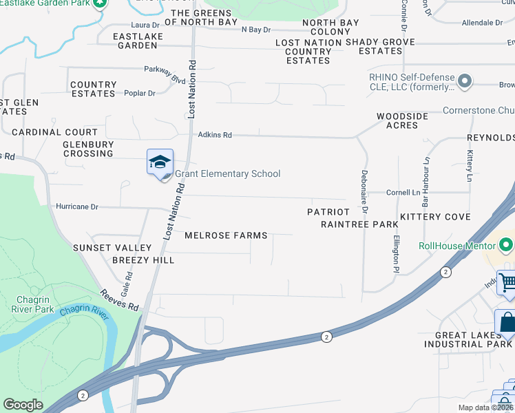 map of restaurants, bars, coffee shops, grocery stores, and more near 38620 Bell Road in Willoughby