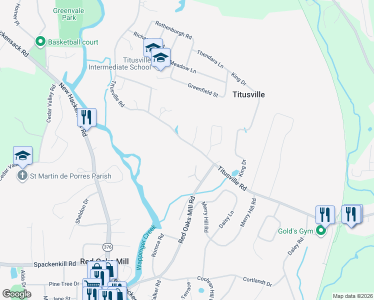 map of restaurants, bars, coffee shops, grocery stores, and more near 192 Titusville Road in Poughkeepsie