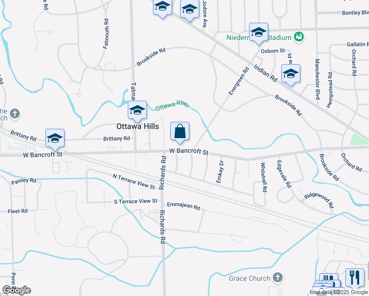 map of restaurants, bars, coffee shops, grocery stores, and more near 3997 West Bancroft Street in Toledo