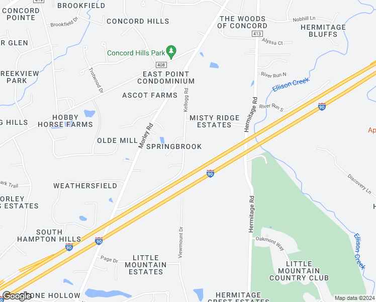 map of restaurants, bars, coffee shops, grocery stores, and more near 7547 Kellogg Road in Painesville