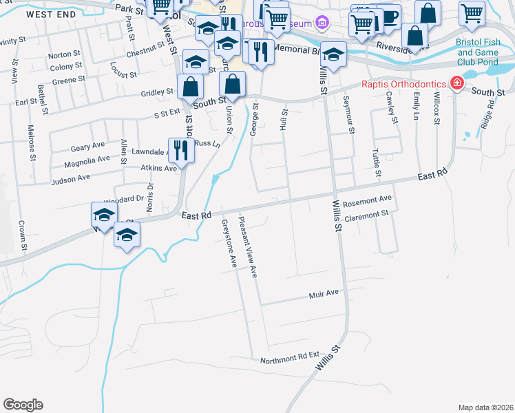 map of restaurants, bars, coffee shops, grocery stores, and more near 146 East Road in Bristol