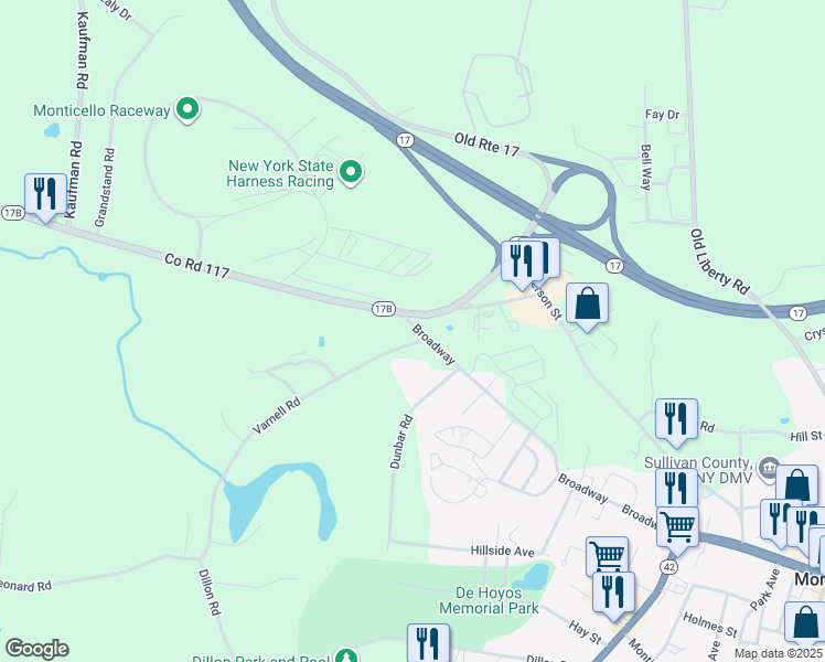 map of restaurants, bars, coffee shops, grocery stores, and more near 2 Varnell Road in Monticello
