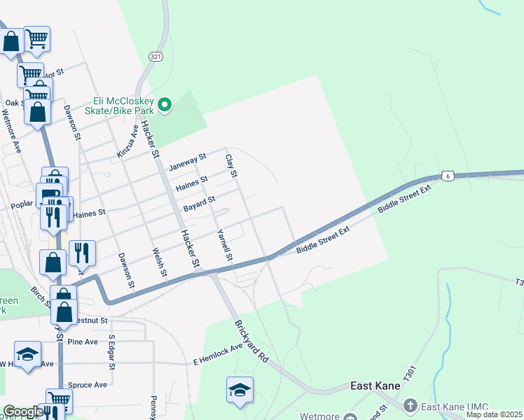map of restaurants, bars, coffee shops, grocery stores, and more near 600 Greeves Street in Kane