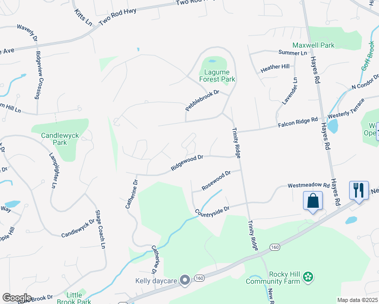 map of restaurants, bars, coffee shops, grocery stores, and more near 31 Pine Meadow Road in Rocky Hill