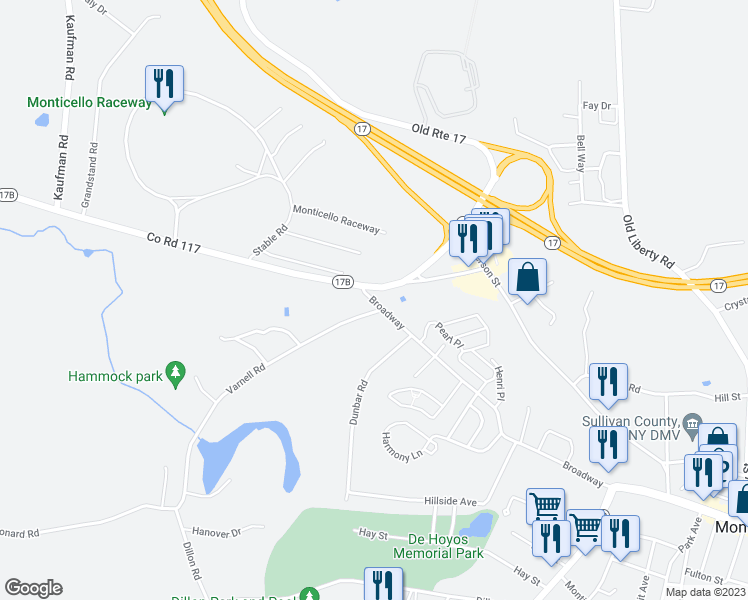 map of restaurants, bars, coffee shops, grocery stores, and more near 2 Varnell Road in Monticello