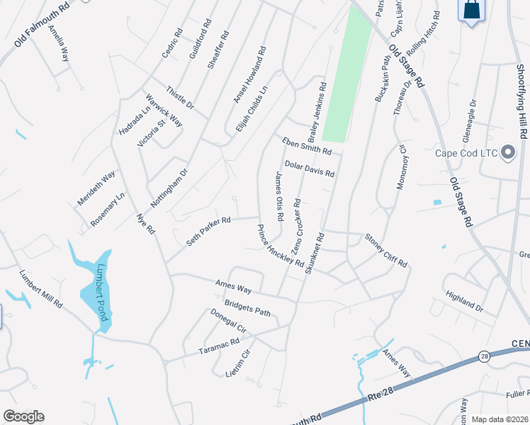 map of restaurants, bars, coffee shops, grocery stores, and more near 135 James Otis Road in Barnstable