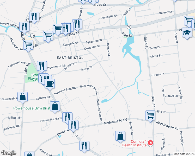 map of restaurants, bars, coffee shops, grocery stores, and more near 410 Emmett Street in Bristol