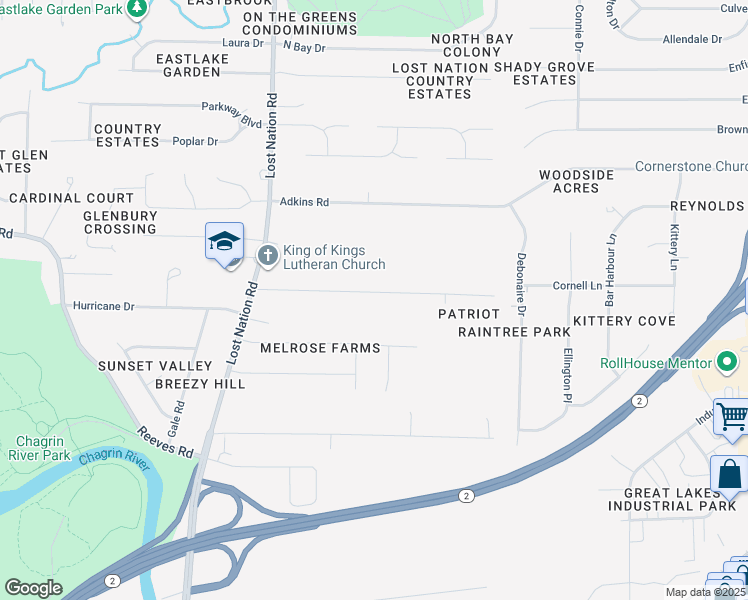 map of restaurants, bars, coffee shops, grocery stores, and more near 38620 Bell Road in Willoughby