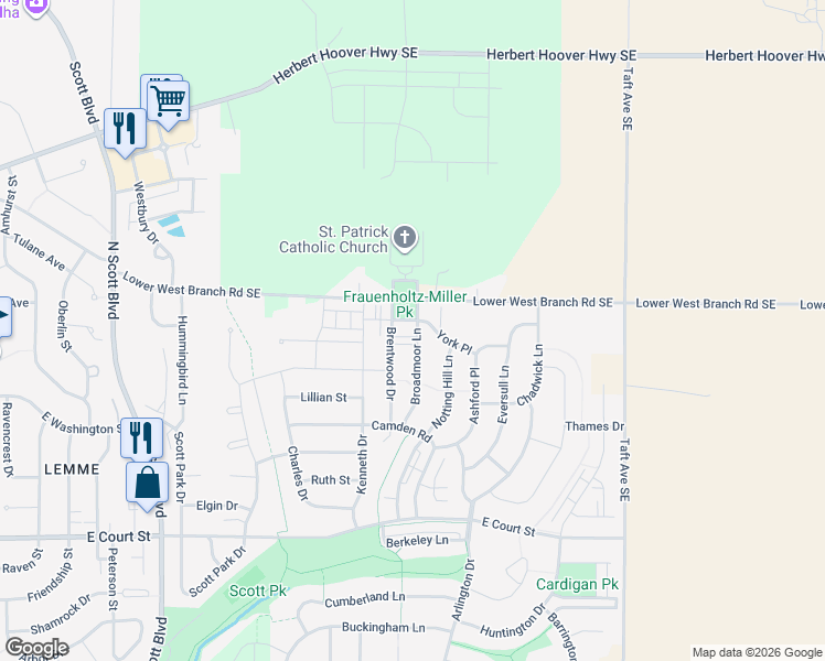 map of restaurants, bars, coffee shops, grocery stores, and more near 122 Brentwood Drive in Iowa City