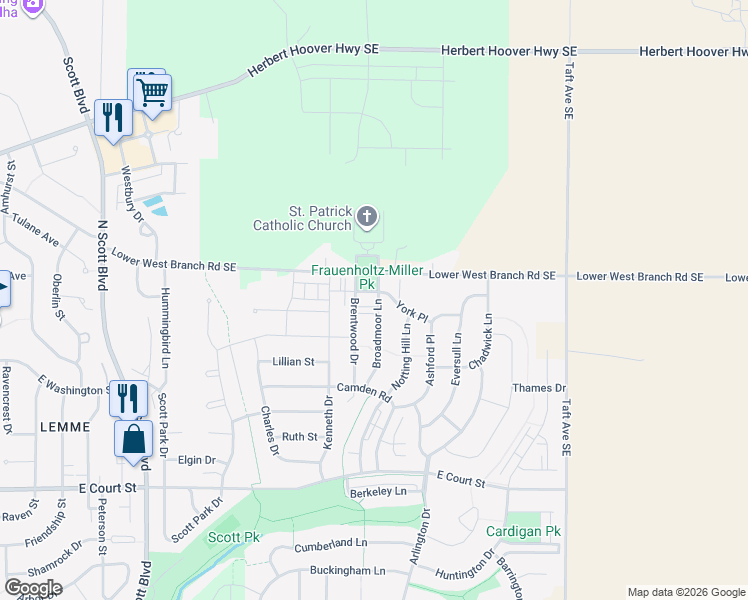 map of restaurants, bars, coffee shops, grocery stores, and more near 122 Brentwood Drive in Iowa City