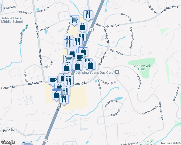 map of restaurants, bars, coffee shops, grocery stores, and more near 3164 Berlin Turnpike in Newington