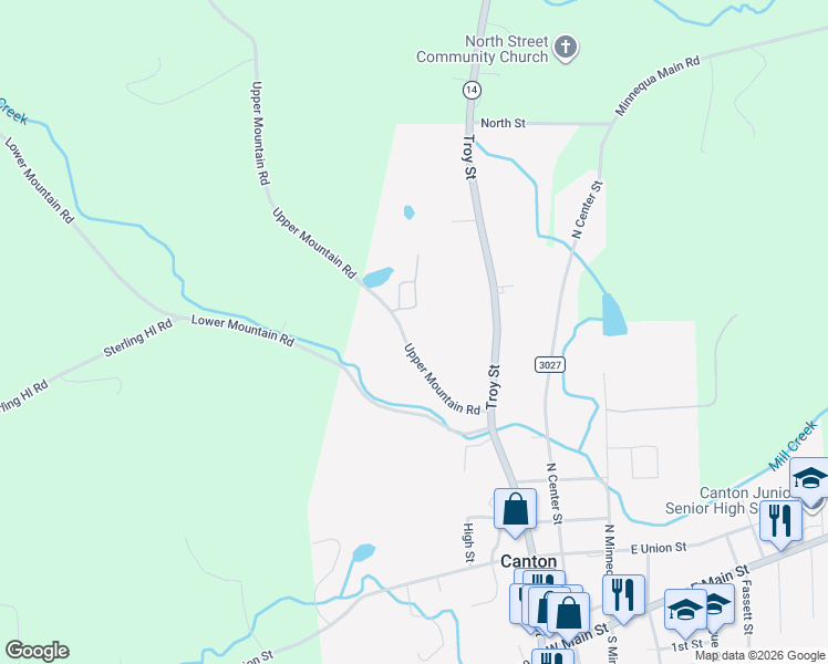 map of restaurants, bars, coffee shops, grocery stores, and more near 238 Upper Mountain Road in Canton
