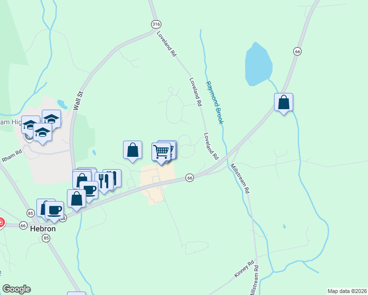 map of restaurants, bars, coffee shops, grocery stores, and more near 25 Barber's Way in Hebron