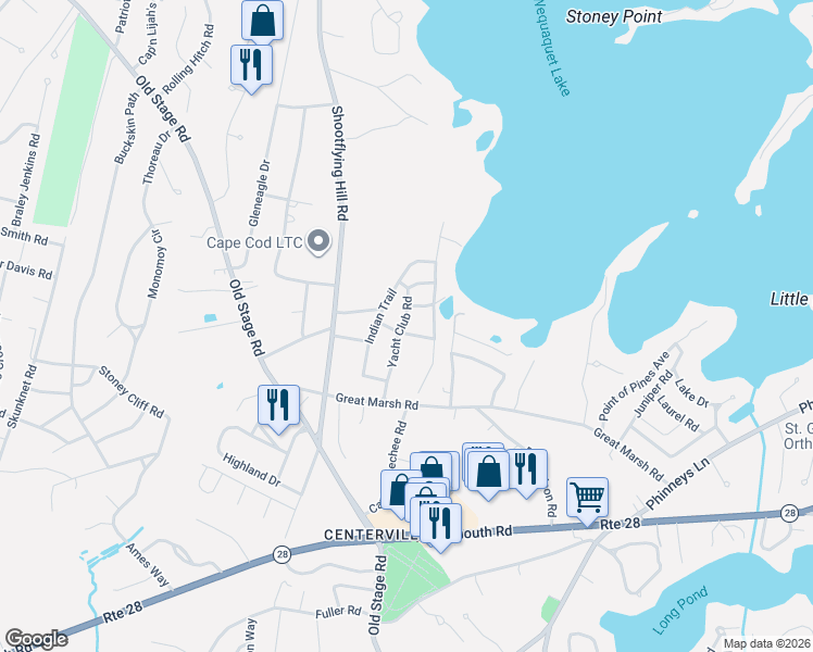 map of restaurants, bars, coffee shops, grocery stores, and more near 21 Great Marsh Road in Barnstable