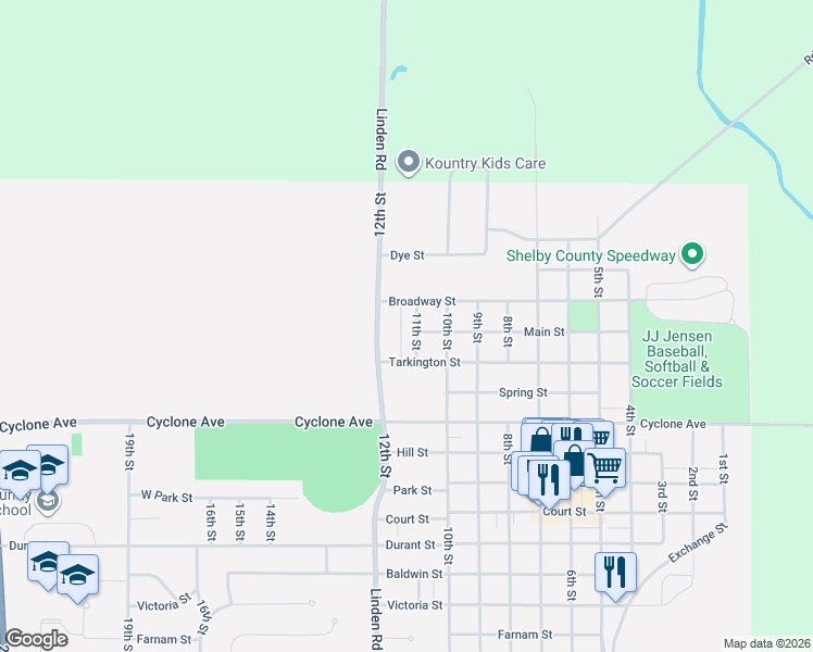 map of restaurants, bars, coffee shops, grocery stores, and more near 1010 Tarkington Street in Harlan