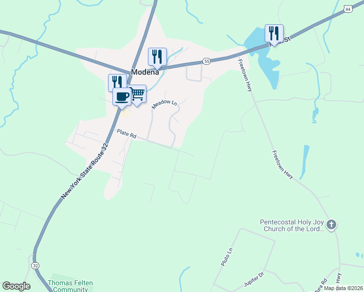 map of restaurants, bars, coffee shops, grocery stores, and more near 91 Plate Road in Modena