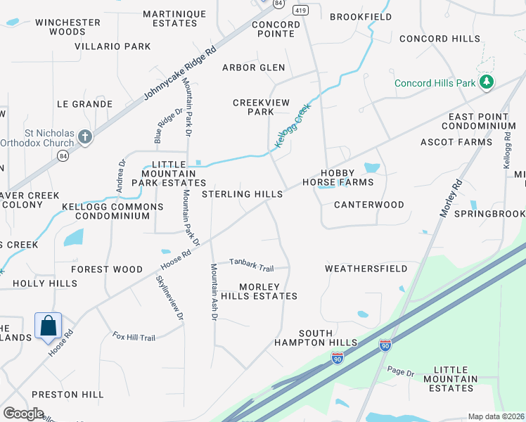 map of restaurants, bars, coffee shops, grocery stores, and more near 9920 Hoose Road in Mentor
