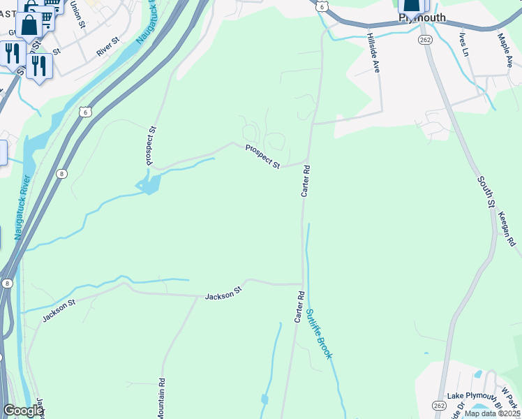 map of restaurants, bars, coffee shops, grocery stores, and more near 625 Prospect Street in Thomaston