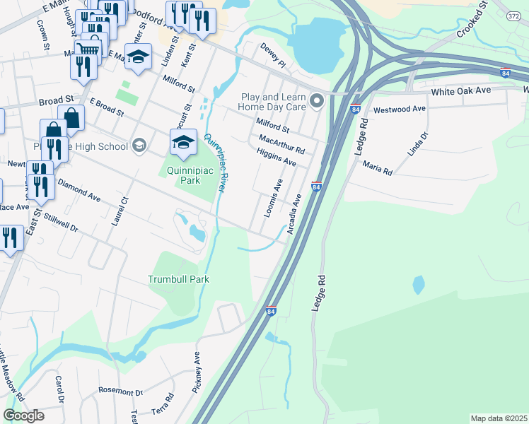 map of restaurants, bars, coffee shops, grocery stores, and more near 4 Whites Crossing in Plainville