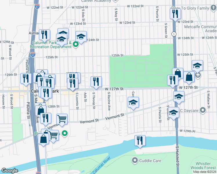 map of restaurants, bars, coffee shops, grocery stores, and more near 1200 West 127th Street in Riverdale