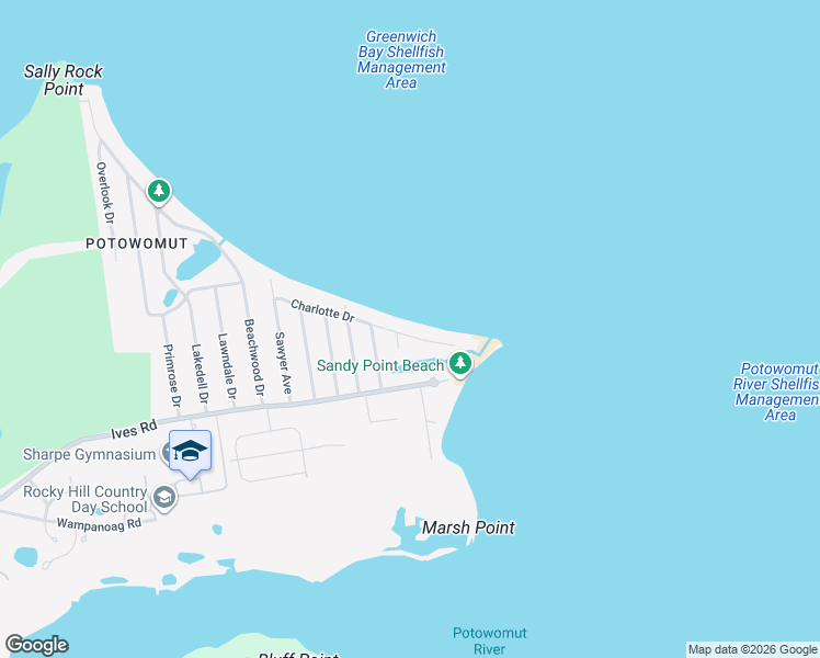 map of restaurants, bars, coffee shops, grocery stores, and more near 75 Charlotte Drive in East Greenwich