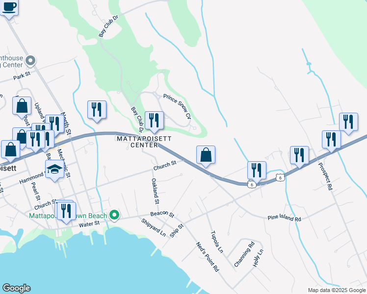 map of restaurants, bars, coffee shops, grocery stores, and more near 24 Prince Snow Circle in Mattapoisett