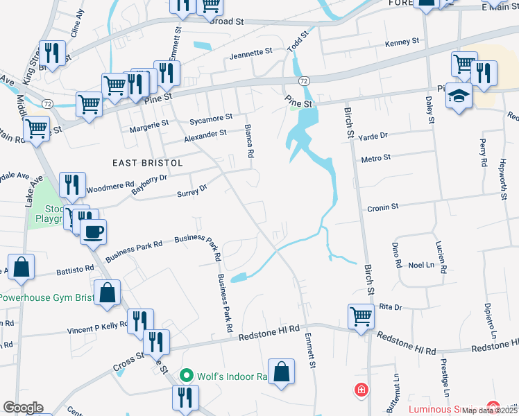 map of restaurants, bars, coffee shops, grocery stores, and more near 113 Surrey Drive in Bristol