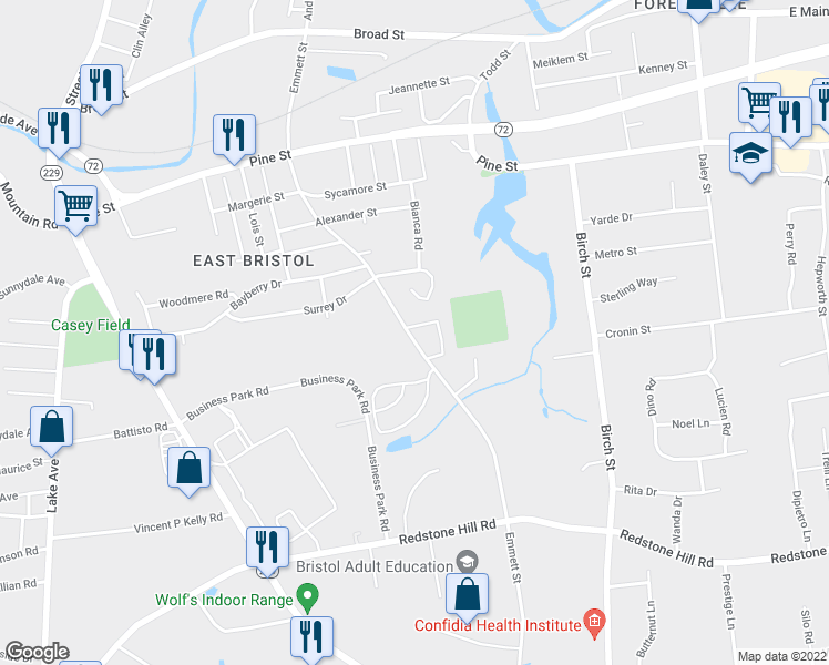 map of restaurants, bars, coffee shops, grocery stores, and more near 371 Emmett Street in Bristol