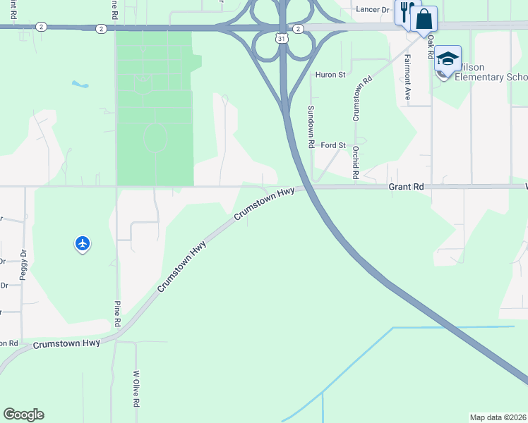 map of restaurants, bars, coffee shops, grocery stores, and more near 57104 Crumstown Highway in South Bend